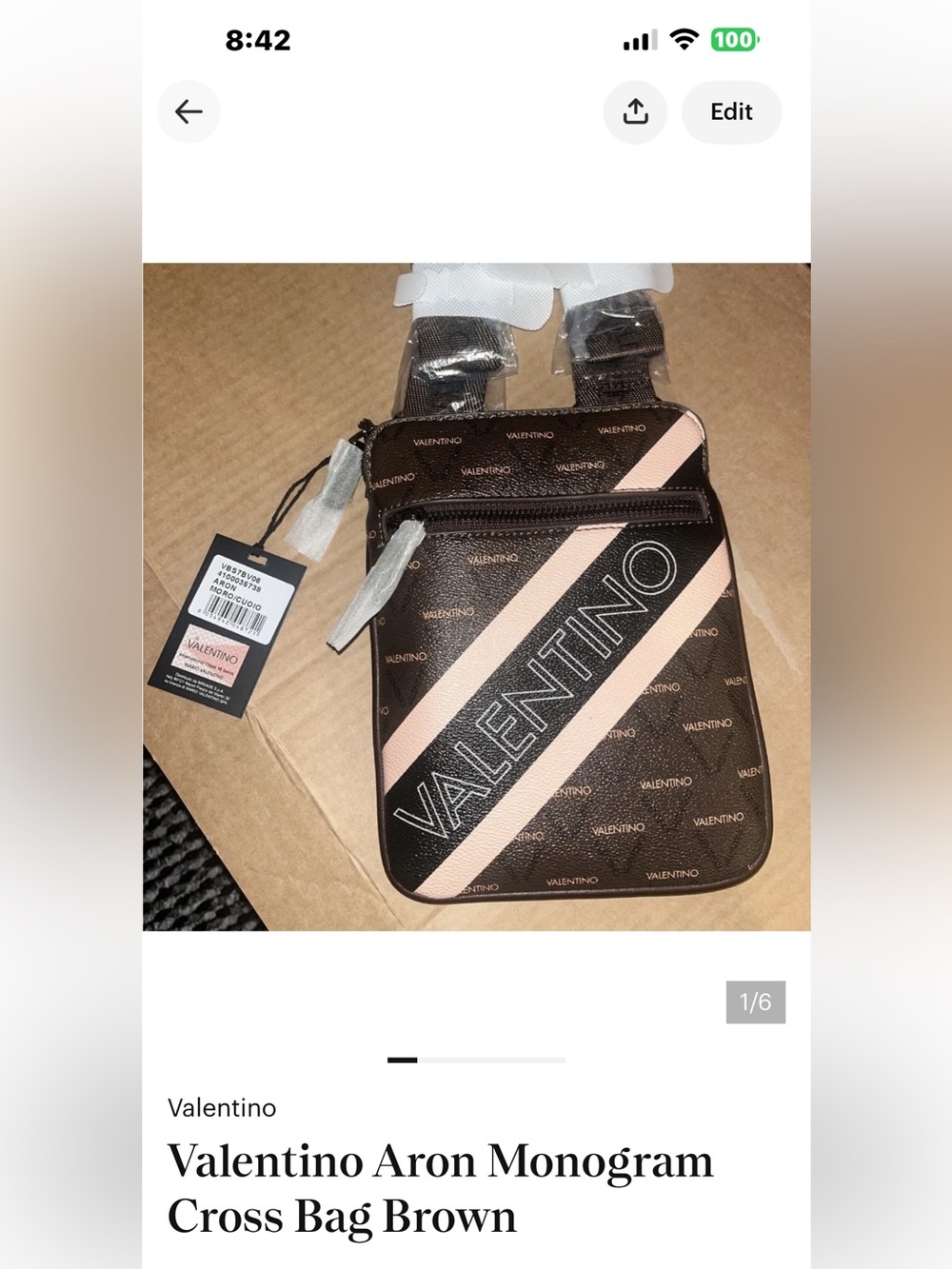 Valentino Aron Monogram Cross Bag Brown